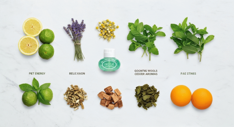 Mood-boosting natural car air freshener ingredients with citrus and herbs