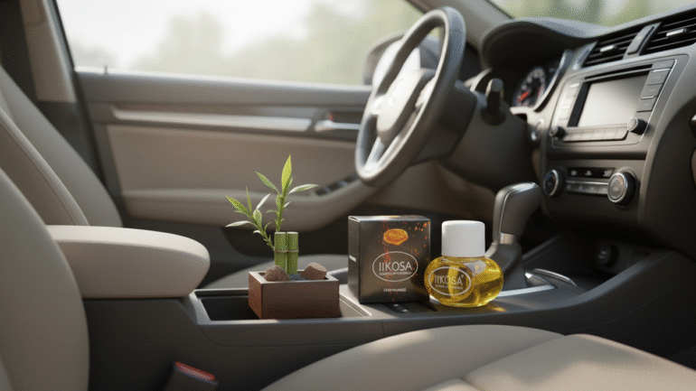Plant-based non-toxic car air freshener made with essential oils and eco-friendly materials