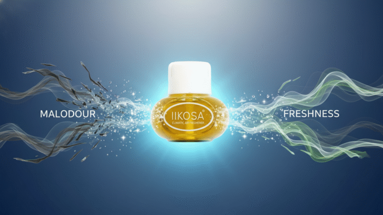 IIkosa car air freshener inside a clean car showcasing long-lasting freshness