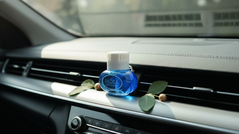 Choosing a non-toxic car air freshener free from harmful chemicals.